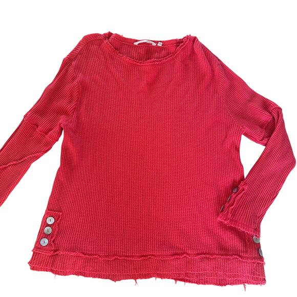 Soft Surroundings Top Waffle Knit My Time Shirt SZXL Pink Long Sleeve Button - Picture 6 of 11